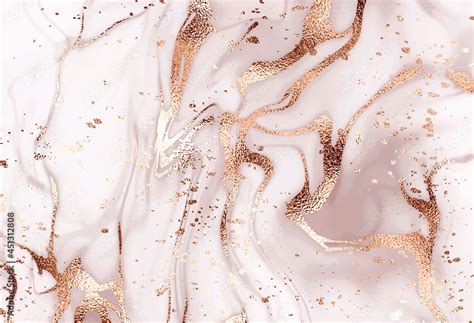 Liquid Abstract Marble Painting Background Print With Rose Gold Glitter