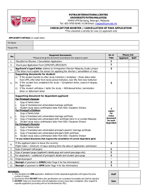 Fillable Online Intl Upm Edu Checklist For Shorten Cancellation