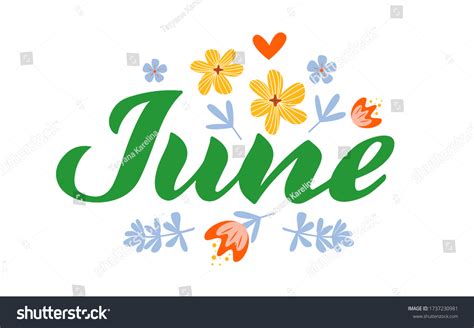 June Month Name Handwritten Lettering Flat Stock Vector Royalty Free