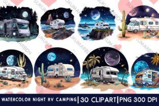 Watercolor Night Rv Camping Clipart Graphic By Sukumarbd Creative