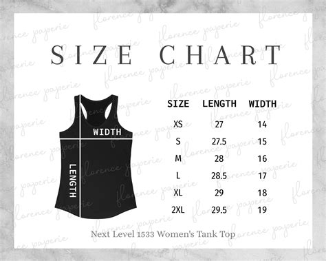 Next Level 1533 Size Chart Womens Tank Top Size Chart Next Level Size Chart Downloadable