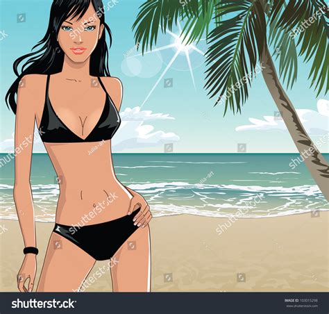 Beautiful Girl Bikini On Tropical Beach Stock Vector Royalty Free Shutterstock