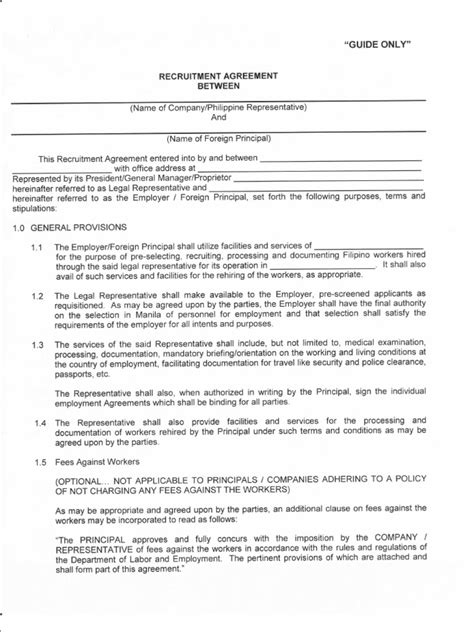 Poea Recruitment Agreement Ofw United States Labor Law Employment