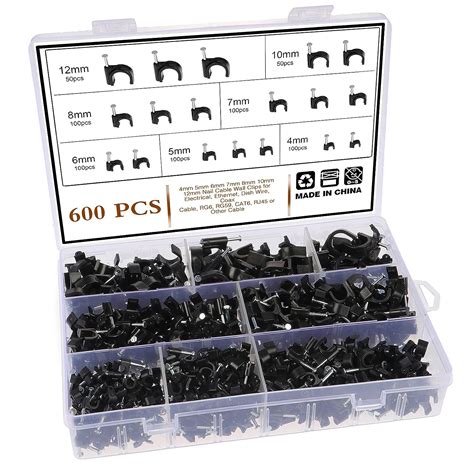 Kinsinder 600 pièces Câble Clips Rond avec Clou en Acier Attaches de