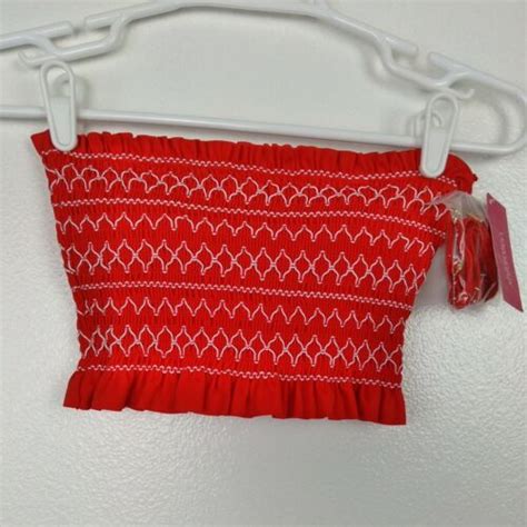 Xhilaration Bandeau Bikini Top Small 0 2 Juniors Smocked Longline Red