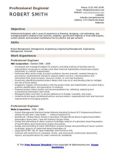 Professional Engineer Resume Samples | QwikResume