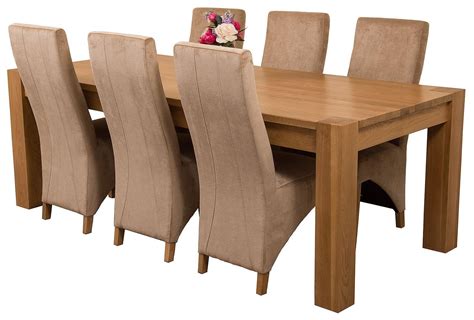 Kuba Solid Oak 220cm Dining Table With 6 Lola Dining Chairs [beige Fabric]