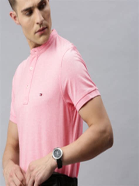 Buy Tommy Hilfiger Men Pink Solid Polo Collar Pure Cotton T Shirt