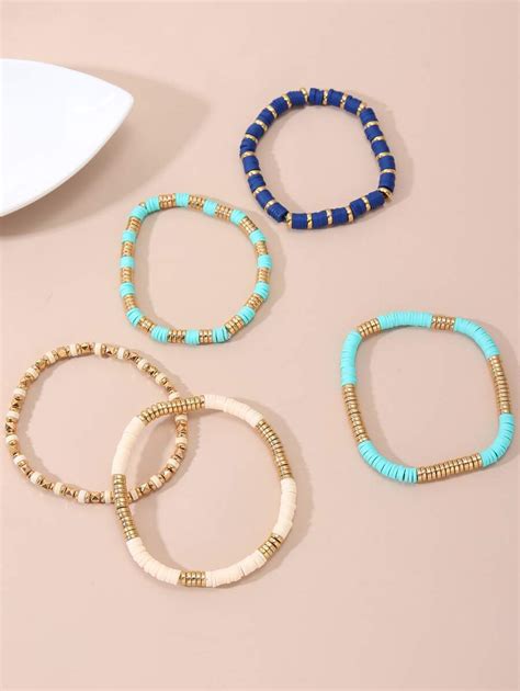 Pcs Set Color Block Beaded Bracelet Shein Usa