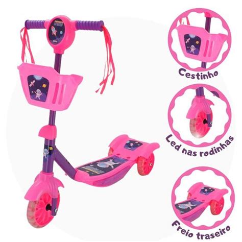 Patinete 3 Rodas Cestinha Som E Luz Menino Menina Zippy Toys