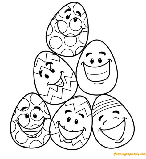 Smiling Easter Eggs Coloring Page - Free Printable Coloring Pages