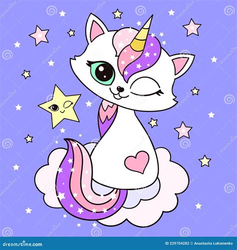 Cute Cartoon Rainbow Cat Unicorn Vector 229704282