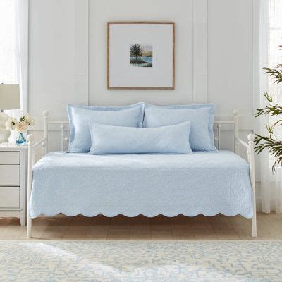 Laura Ashley Laura Ashley Solid Trellis Cotton Blue 4 Piece Daybed ...