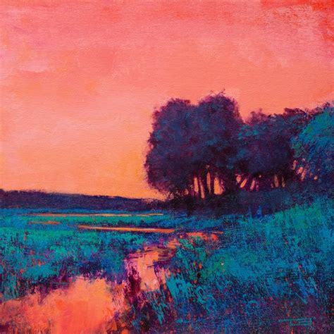 Glowing Sunset 221205, colorful sunset impressionist landscape painting ...