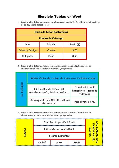 Ejercicio Tablas En Word 2016