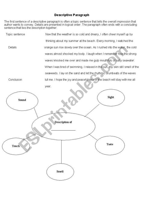 English Worksheets Descriptive Paragraph