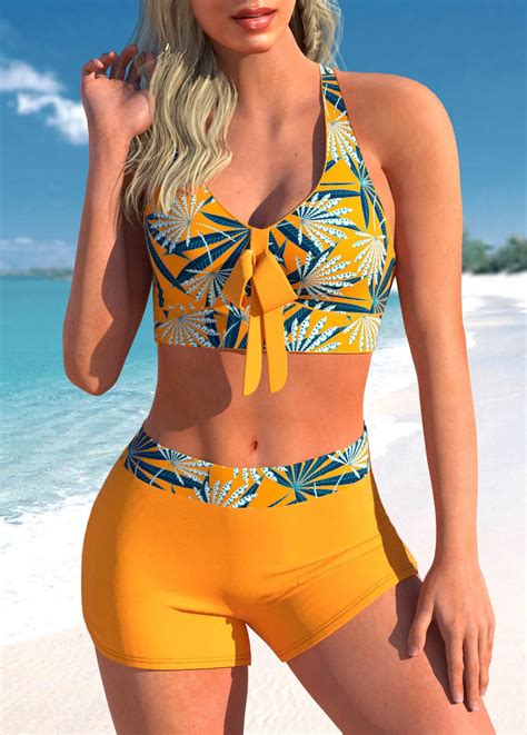 Women S Bikini Strapless Bow Tie Halter Two Piece Swimsuit Fashion Sexy Printed Swimwear S 5XL