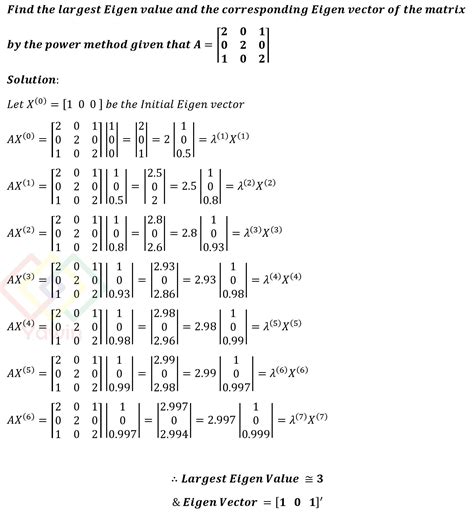 Find The Largest Eigen Value And The Corresponding Eigen Vector Of The