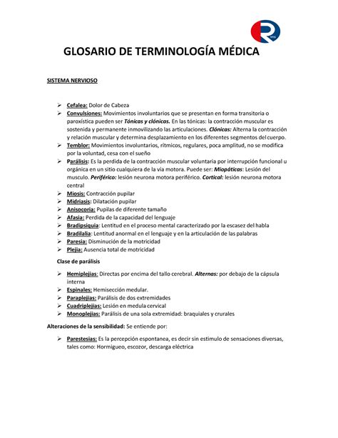 Glosario De Terminolog A Medica Regencia Glosario De Terminolog A