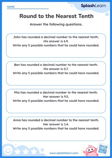 Possible Decimal Numbers That Round To The Nearest Tenth Printable