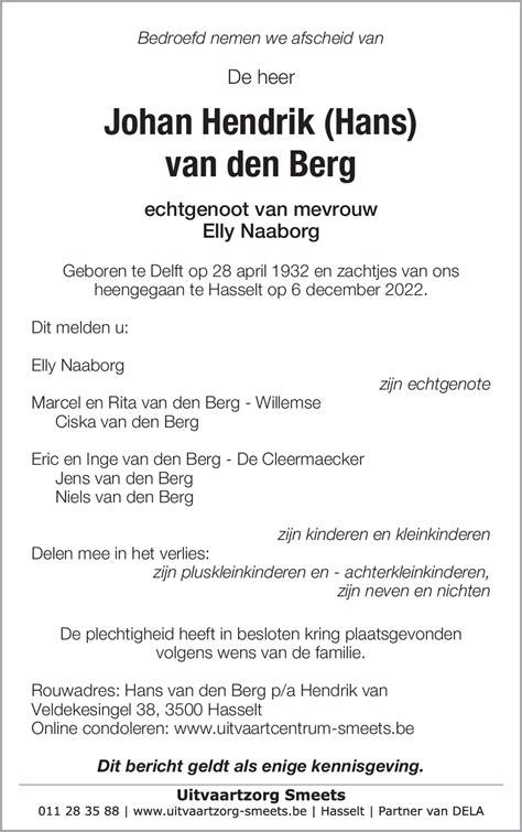 Johan Van Den Berg 06 12 2022 Inmemoriam