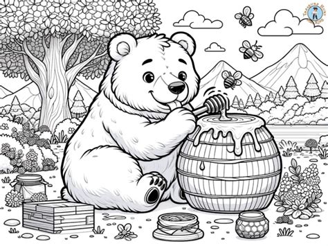 Honey-Loving Bear Coloring Page - Treasure hunt 4 Kids