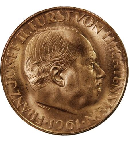 LIECHTENSTEIN FRANZ JOSEF II 25 FRANKEN OR 1961 Or Suffren