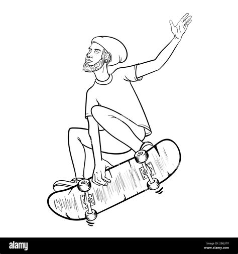 Vector boy with skateboard jumping. Hand drawn illustration of a ...