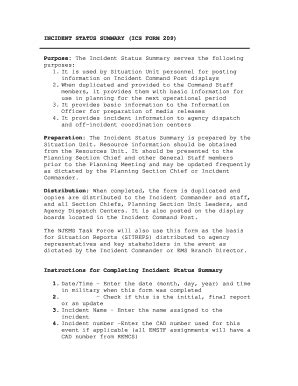 Fillable Online INCIDENT STATUS SUMMARY ICS FORM 209 Co Monmouth Nj