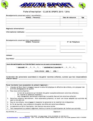 Modèle Fiche D inscription Club Sportif Fill Online Printable