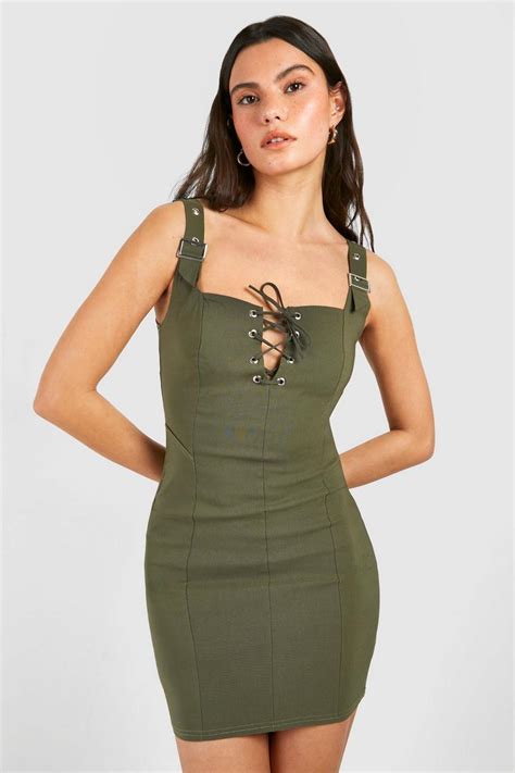 Lace Up Corset Bengaline Mini Dress Boohoo