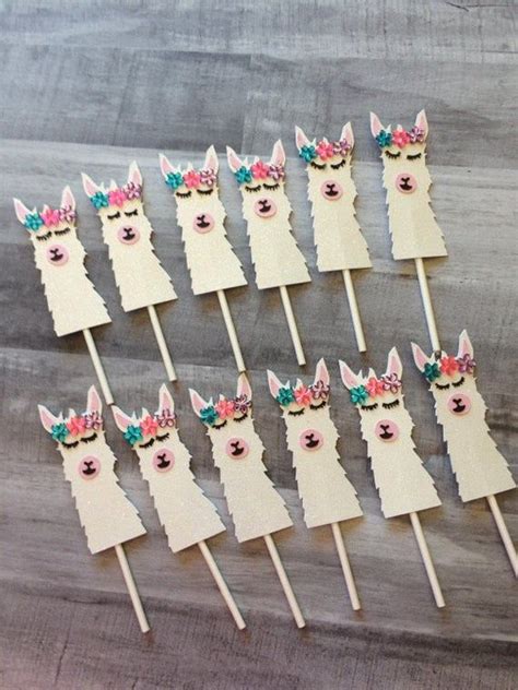 Llama Cupcake Topper Glitter Llamas Fiesta Party Theme Etsy Baby