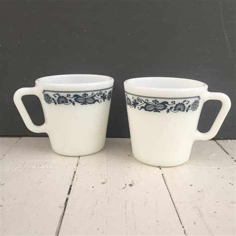 Vintage Pyrex Coffee Mugs Set Of Two Pyrex Old Town Blue Pattern Mugs