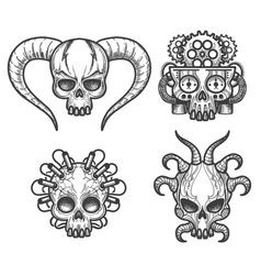 Human Skulls Set Hand Drawn Line Art Royalty Free Vector