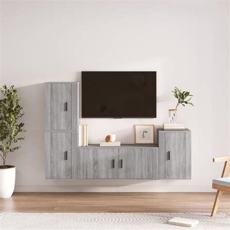 Meuble Tv Mural Complet Ensemble De Meubles Tv Pcs Sonoma Gris Bois