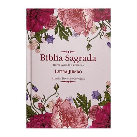 BÍBLIA JUMBO ARC PJV C HARPA E CORINHOS CAPA DURA FLORAL ROSA