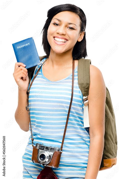 Png Of A Young Woman Ready To Travel Holding Her Passport Isolated On A Png Background Stock