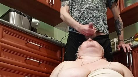 Hot Cum In Stepmom S Mouth After Jerking Off A Dick In The Kitchen