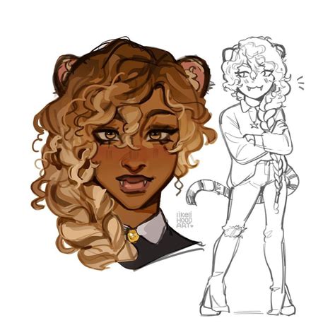 A Drawing Of A Woman With Curly Hair And An Image Of A Cat S Head