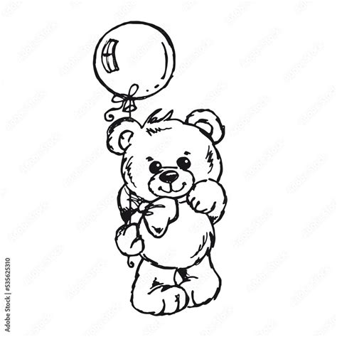 Teddy bear with balloon - cute bear vector drawing Stock Vector | Adobe ...