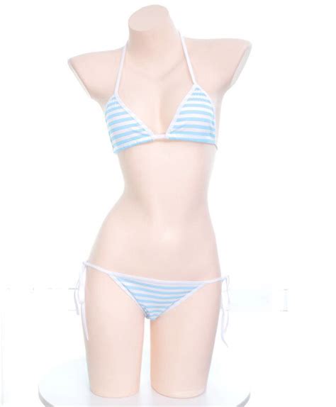 Set Lingerie Soutien Gorge Et Bikini Triangle Rayures Bleues Manga Anime Cosplay Japan