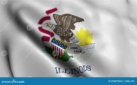 Illinois State Flag Waving Fabric Satin Texture National Flag Of