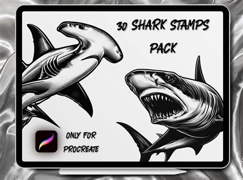 Sharks 30 Stamps For Procreate Shark Brushes Shark Stamps Procreate