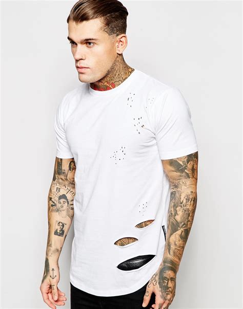 Lyst Criminal Damage Distressed T Shirt With Rips In White For Men