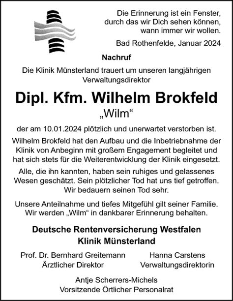 Traueranzeigen Von Wilhelm Brokfeld Noz Trauerportal