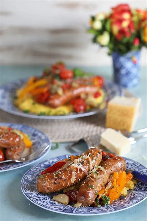 Crock Pot Sausage And Peppers With Parmesan Basil Polenta The