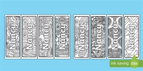 Nancy Mindfulness Name Colouring Bookmarks Teacher Made