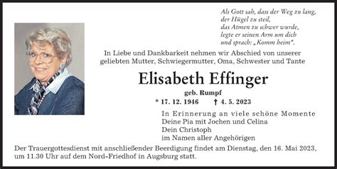 Traueranzeigen Von Elisabeth Effinger Augsburger Allgemeine Zeitung