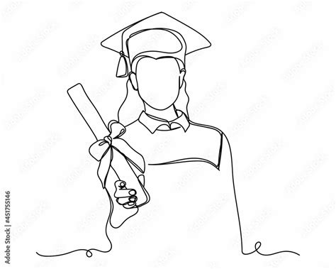 Continuous One Line Drawing Of Student With Diploma After Graduation