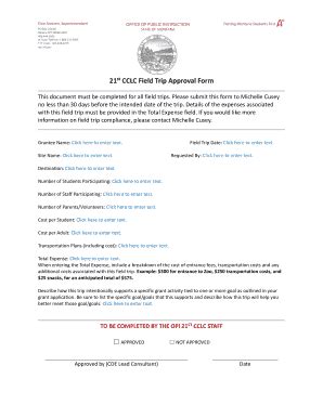 Fillable Online Opi Mt 21st CCLC Field Trip Approval Form Fax Email